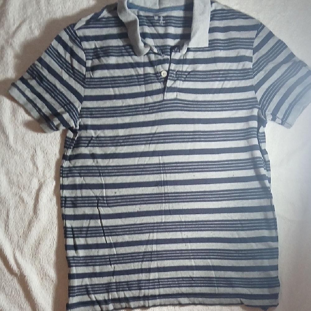 GAP Navy and Gray Striped Polo Shirt Large